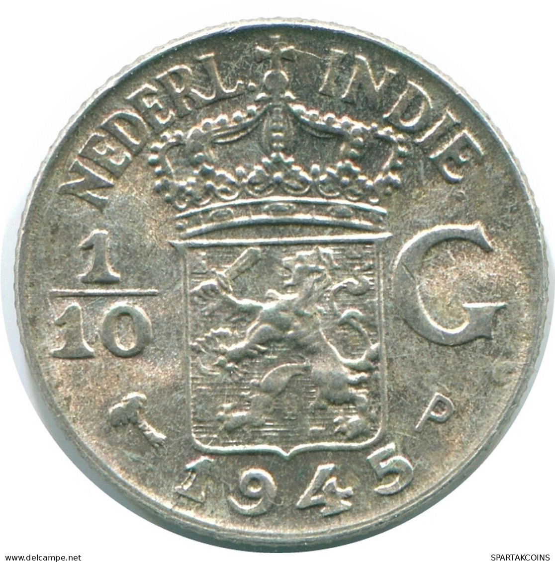 1/10 GULDEN 1945 P NETHERLANDS EAST INDIES SILVER Colonial Coin #NL14106.3.U.A - Indie Olandesi