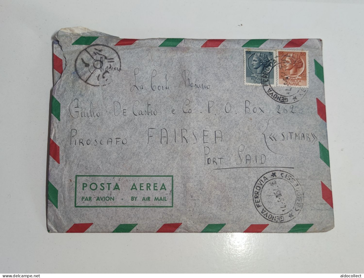 Lettera Via Aerea Da Genova Per Porto Said Egitto Del 1954 - Airmail