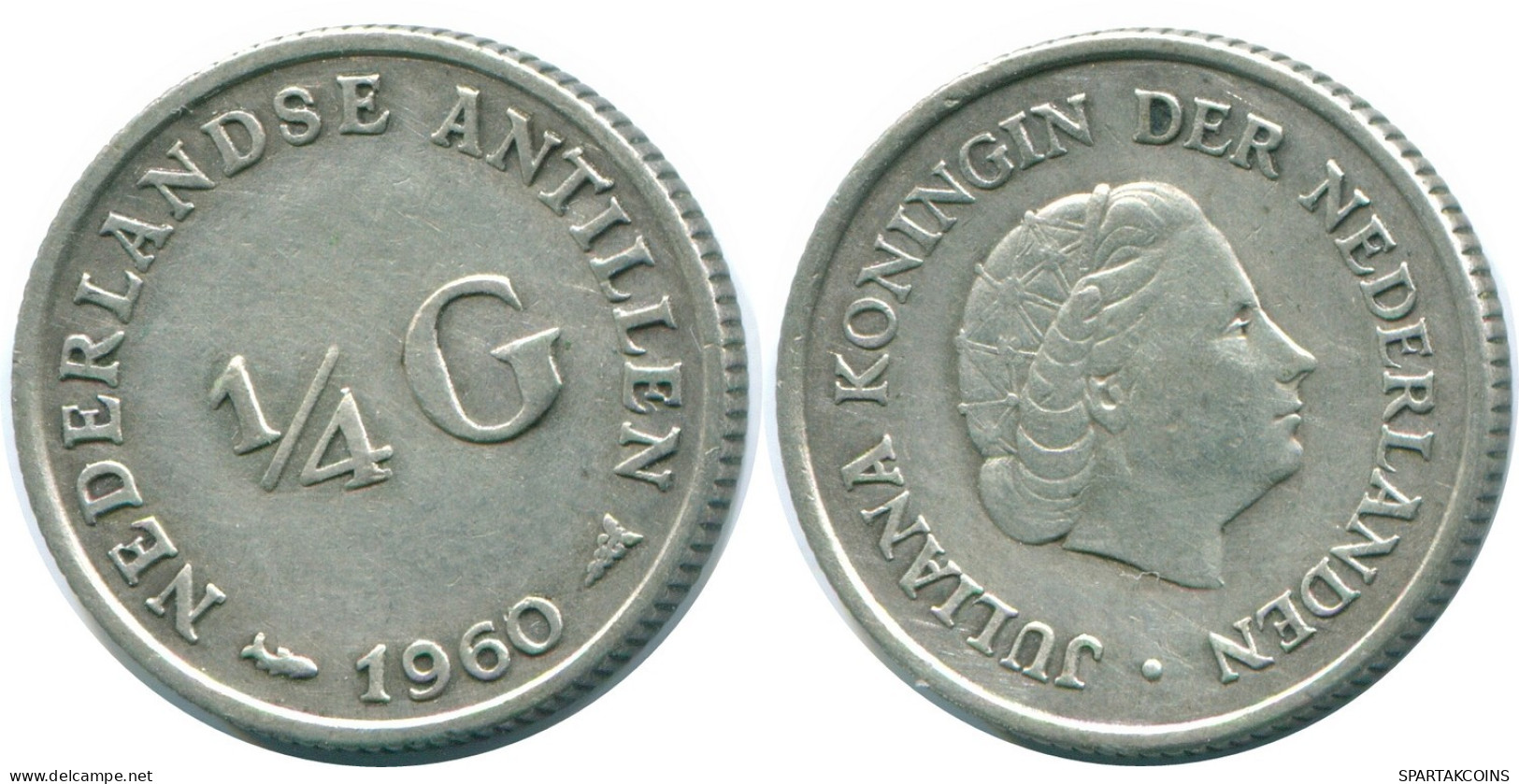 1/4 GULDEN 1960 ANTILLES NÉERLANDAISES ARGENT Colonial Pièce #NL11036.4.F.A - Antilles Néerlandaises