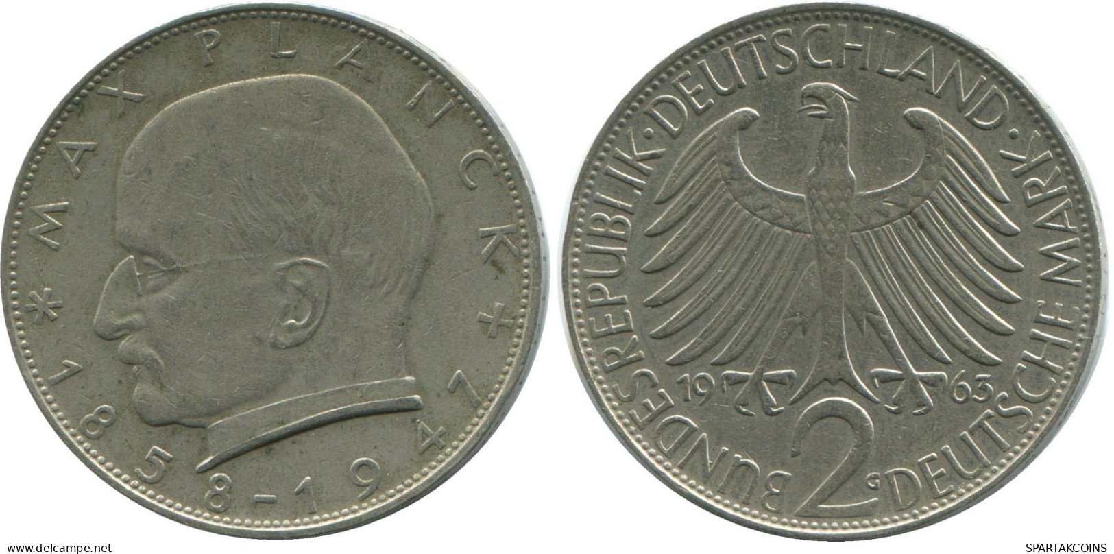 2 DM 1963 G M.Planck WEST & UNIFIED GERMANY Coin #DE10347.5.U.A - 2 Marchi