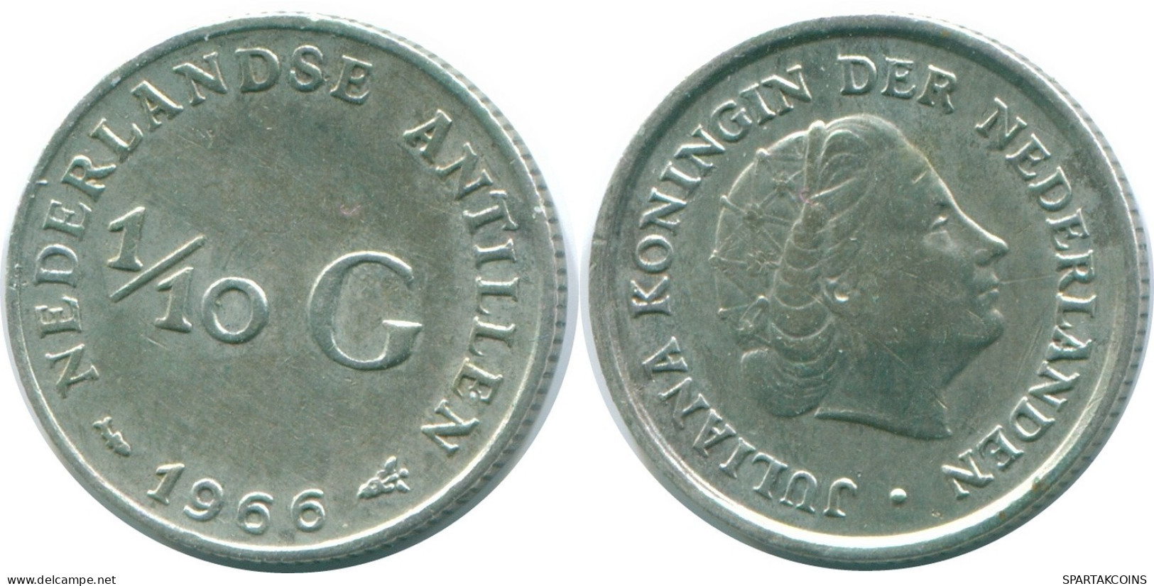 1/10 GULDEN 1966 ANTILLAS NEERLANDESAS PLATA Colonial Moneda #NL12708.3.E.A - Antille Olandesi