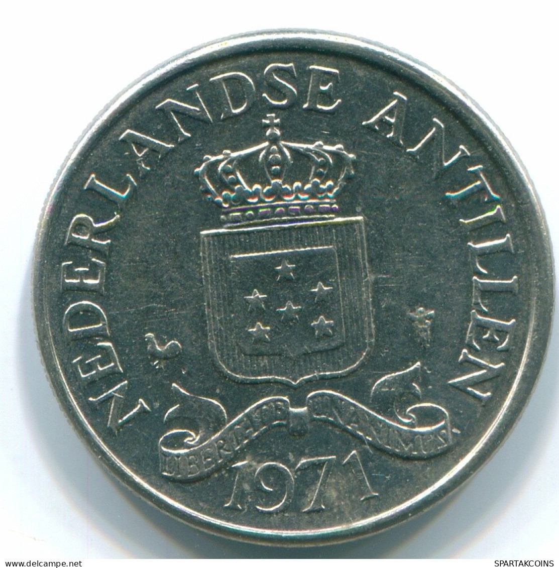 25 CENTS 1971 ANTILLES NÉERLANDAISES Nickel Colonial Pièce #S11535.F.A - Antilles Néerlandaises