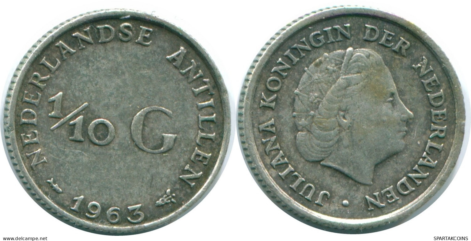 1/10 GULDEN 1963 NIEDERLÄNDISCHE ANTILLEN SILBER Koloniale Münze #NL12586.3.D.A - Niederländische Antillen