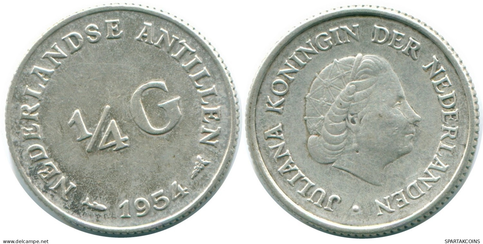 1/4 GULDEN 1954 ANTILLAS NEERLANDESAS PLATA Colonial Moneda #NL10849.4.E.A - Antille Olandesi