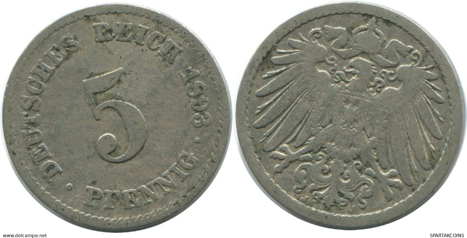 5 PFENNIG 1893 J DEUTSCHLAND Münze GERMANY #AE664.D.A - 5 Pfennig