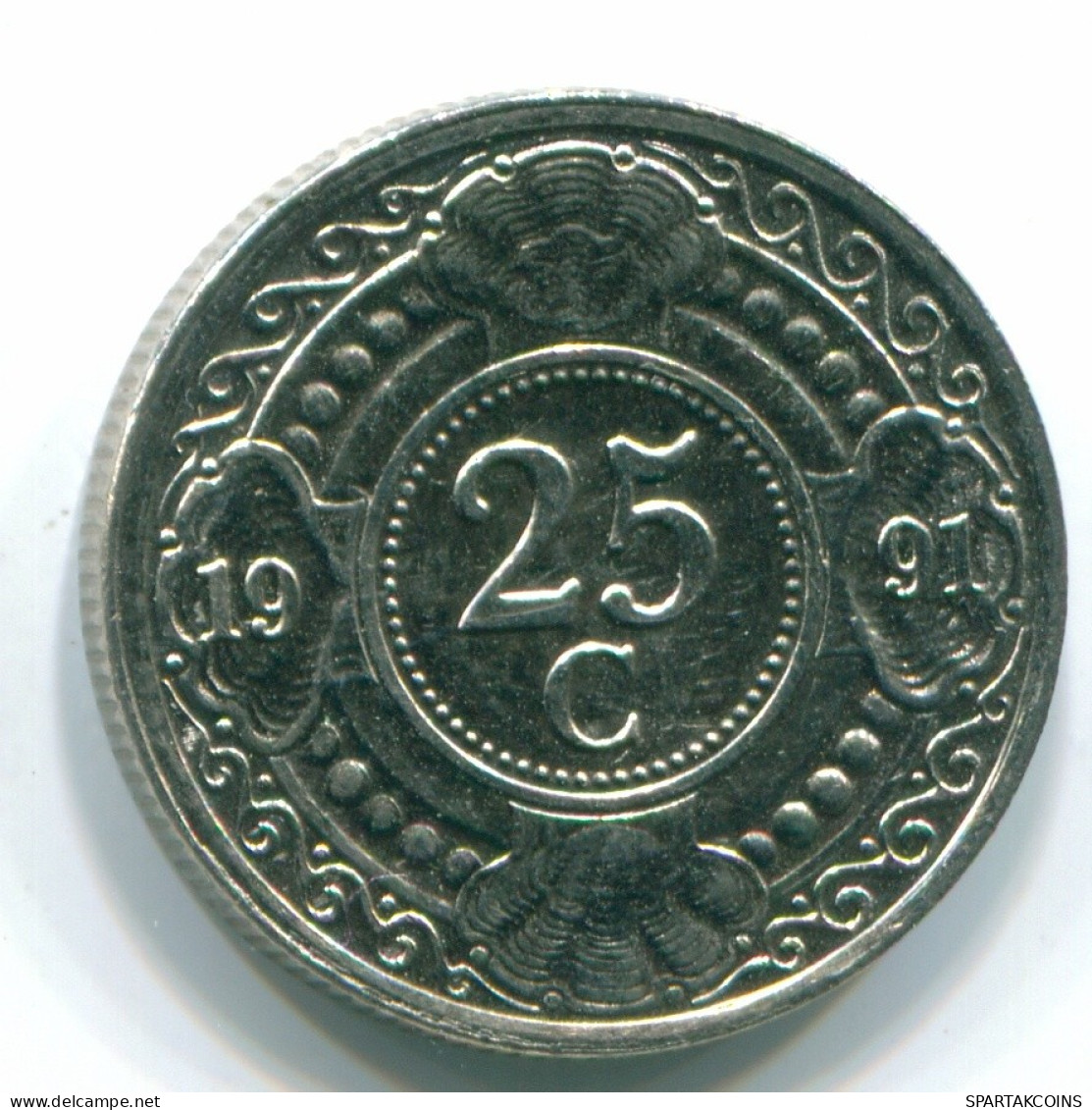 25 CENTS 1991 ANTILLES NÉERLANDAISES Nickel Colonial Pièce #S11282.F.A - Nederlandse Antillen