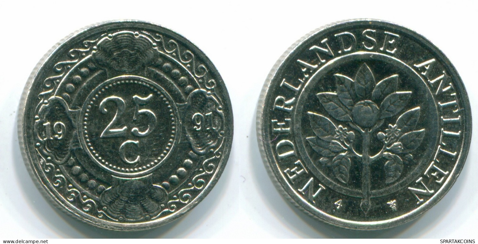 25 CENTS 1991 ANTILLES NÉERLANDAISES Nickel Colonial Pièce #S11282.F.A - Netherlands Antilles
