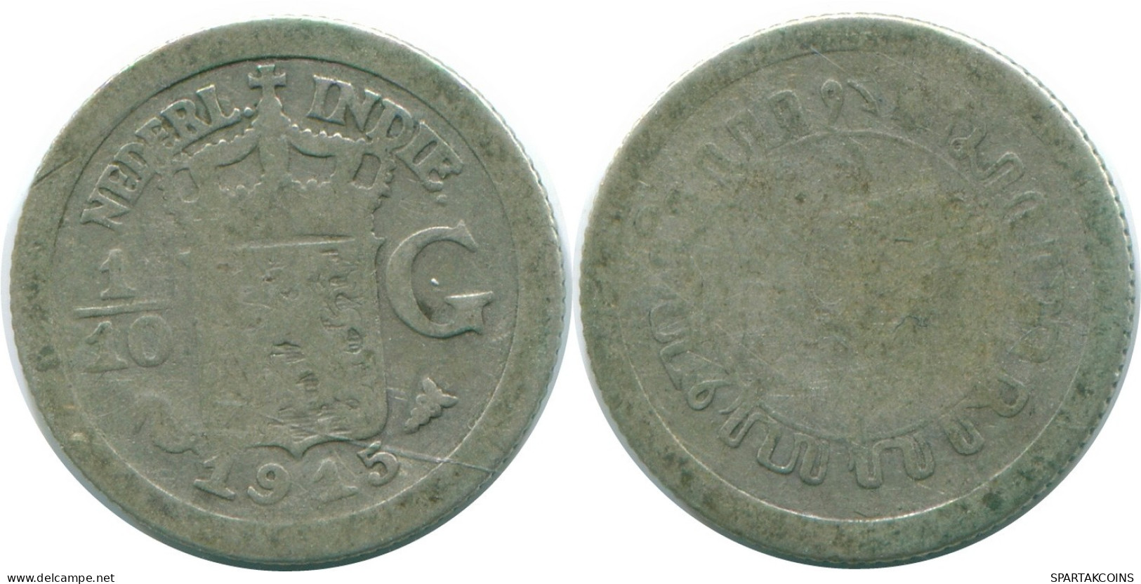 1/10 GULDEN 1915 NETHERLANDS EAST INDIES SILVER Colonial Coin #NL13318.3.U.A - Indes Néerlandaises