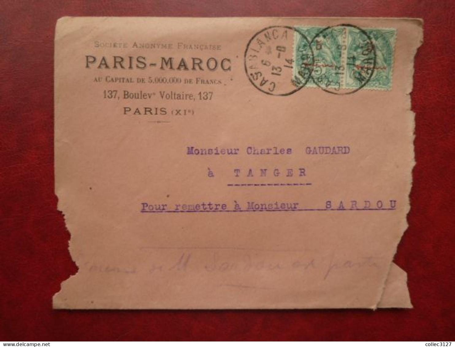 LF1 - Affranchissement Par Deux YT 28 Sur Enveloppe à En-tête Société Paris-Maroc - Casablanca 1914 - Cartas & Documentos