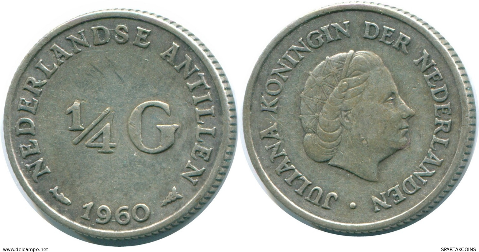 1/4 GULDEN 1960 ANTILLAS NEERLANDESAS PLATA Colonial Moneda #NL11059.4.E.A - Antillas Neerlandesas