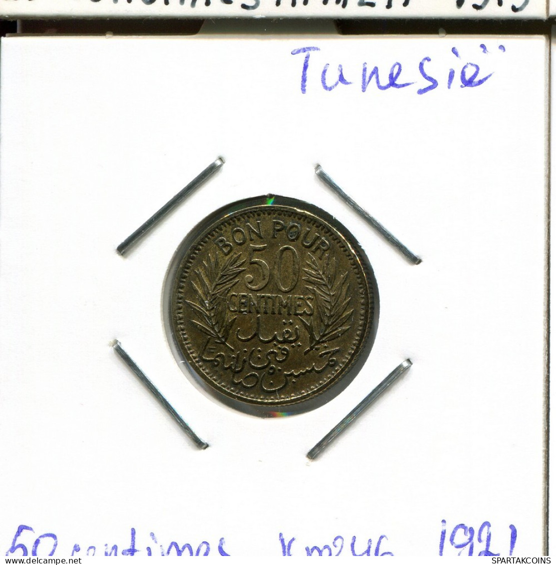 50 CENTIMES 1921 TÚNEZ TUNISIA Moneda Muhammad V #AP803.2.E.A - Tunisie