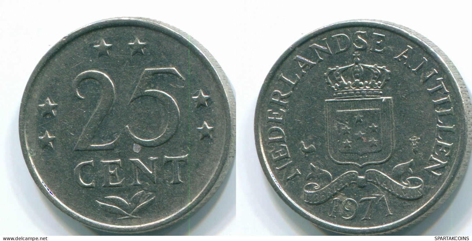 25 CENTS 1971 ANTILLAS NEERLANDESAS Nickel Colonial Moneda #S11488.E.A - Antilles Néerlandaises