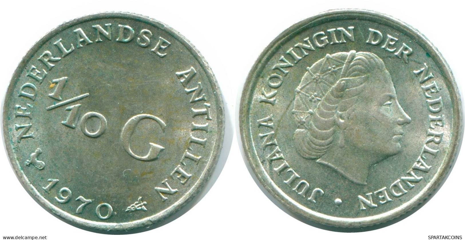 1/10 GULDEN 1970 ANTILLAS NEERLANDESAS PLATA Colonial Moneda #NL12963.3.E.A - Antille Olandesi