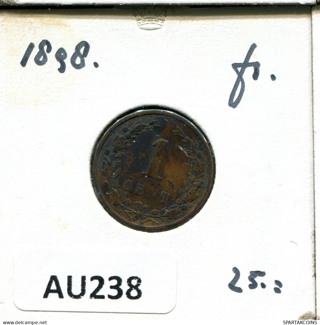 1 CENT 1898 NIEDERLANDE NETHERLANDS Münze #AU238.D.A - 1 Cent