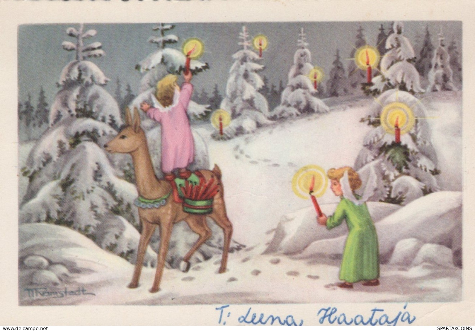 ANGEL CHRISTMAS Holidays Vintage Postcard CPSMPF #PAG723.A - Angeli
