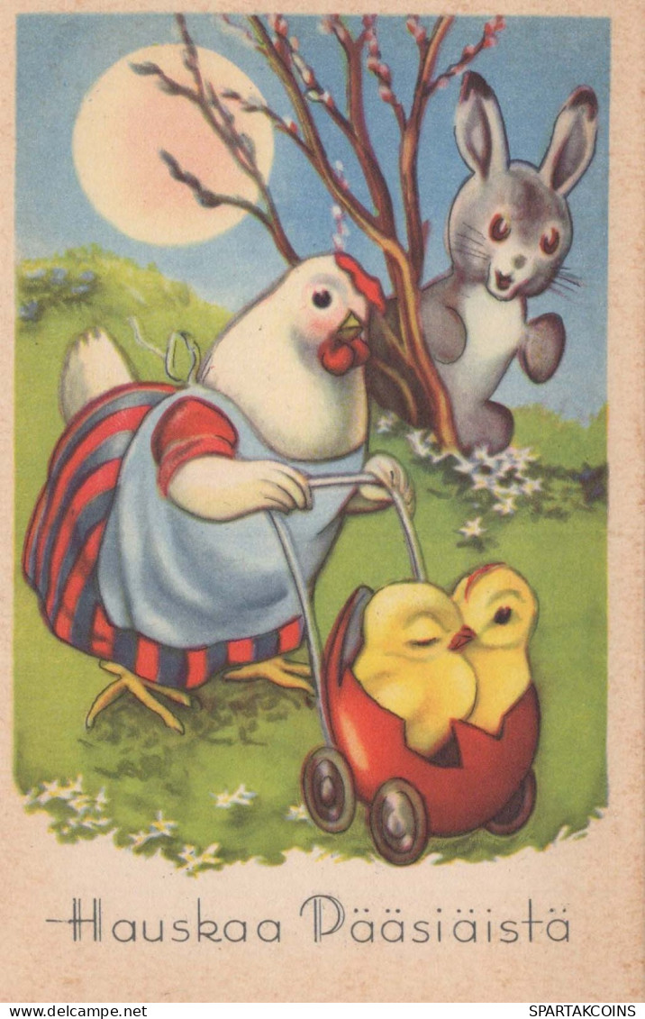 OSTERN KANINCHEN HUHN EI Vintage Ansichtskarte Postkarte CPA #PKE315.A - Easter