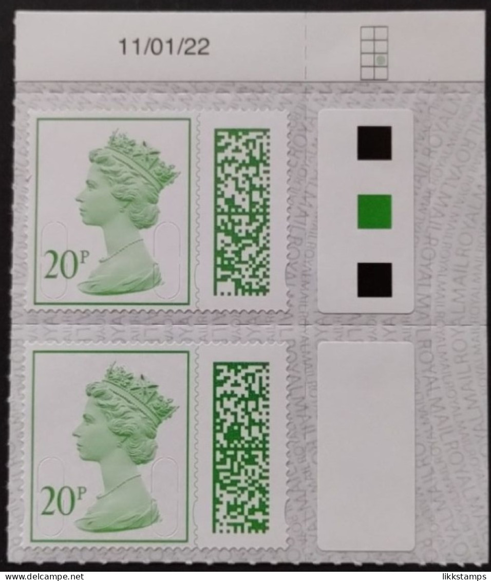 S.G. V4720 ~ A T/R CORNER PAIR OF NEW BARCODED 20p  MACHIN DEFINITIVES UNFOLDED AND NHM #02320 - Machin-Ausgaben