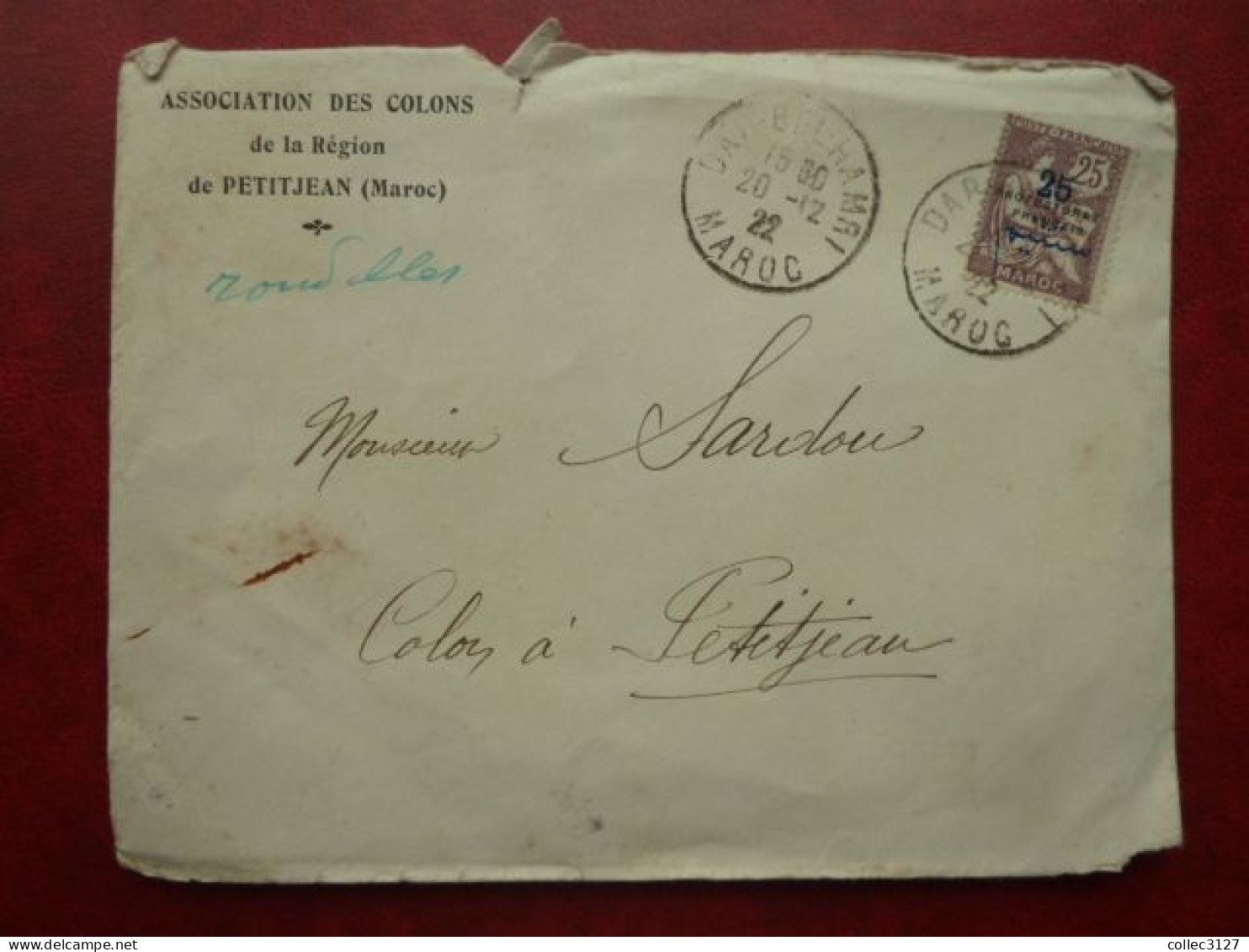 LF1 - Affranchissement Par  YT 45 Sur Lettre Avec Corresp. à En-tête Association Des Colons De Petitjean (Maroc) - 1922 - Cartas & Documentos