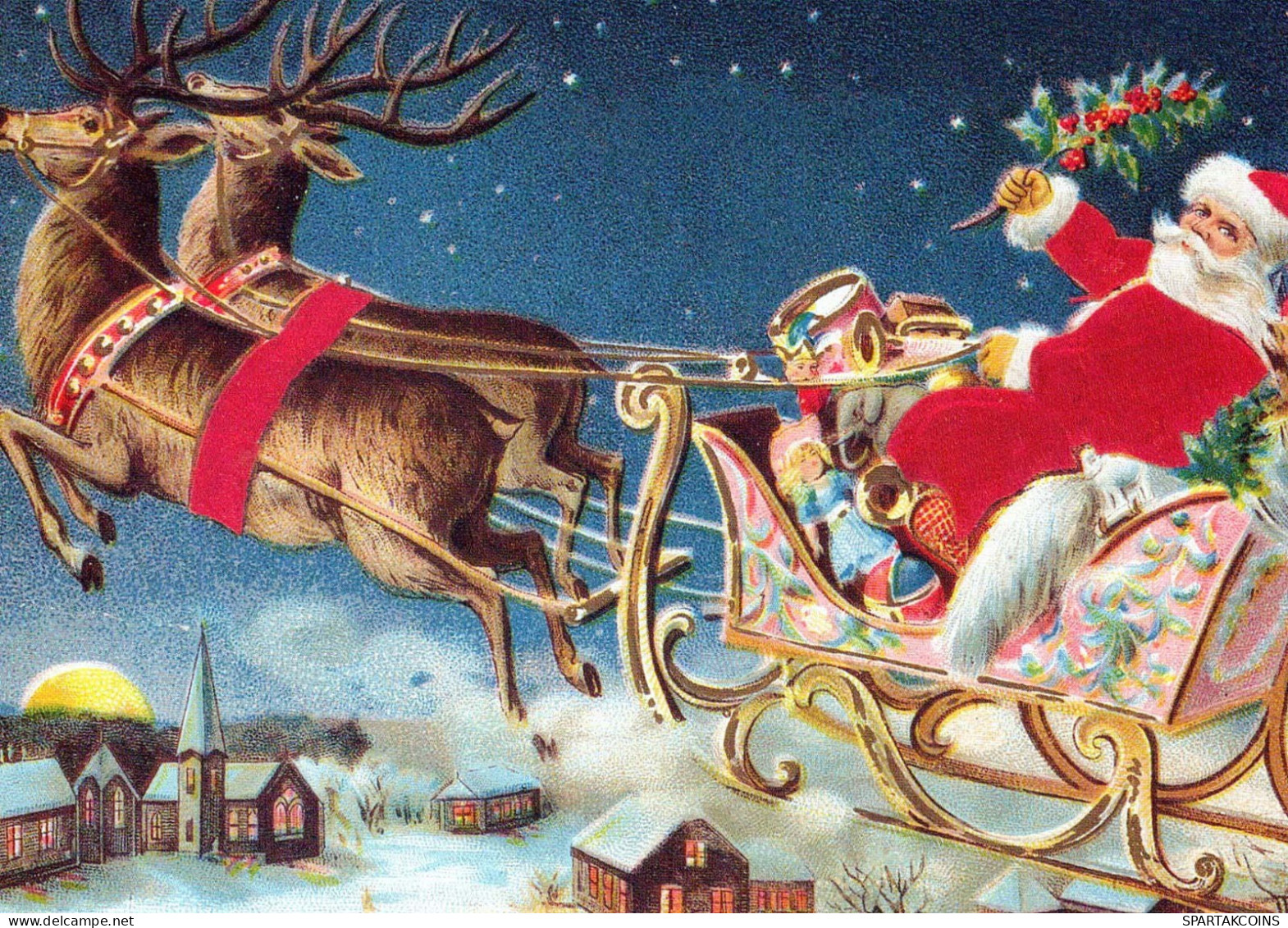 BABBO NATALE Buon Anno Natale CERVO Vintage Cartolina CPSM #PBB174.A - Santa Claus