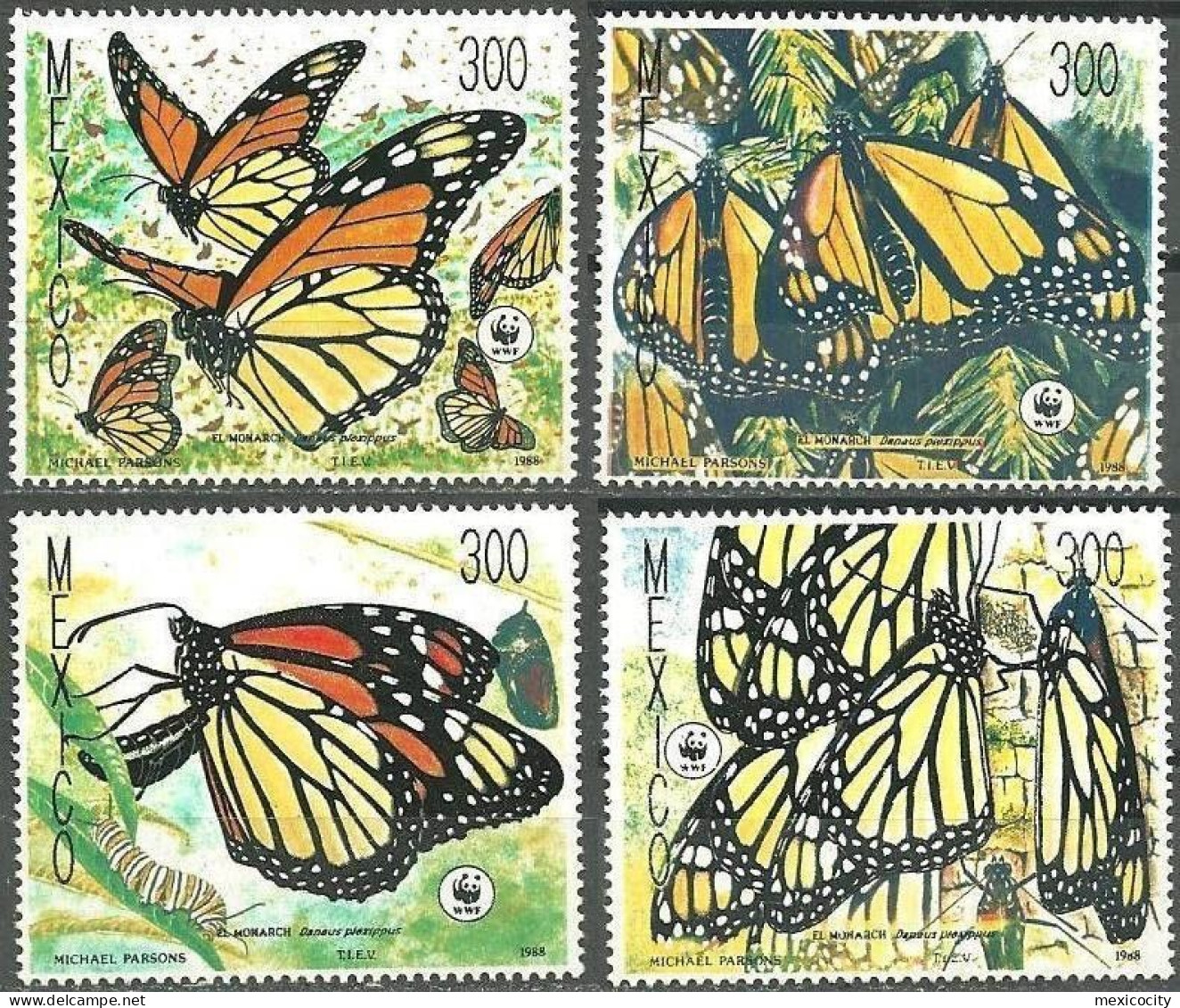 MEXICO 1988 WWF MONARCH BUTTERFLY Set 4 Stamps, Mint NH Unmounted, Nice Items! - Mexiko