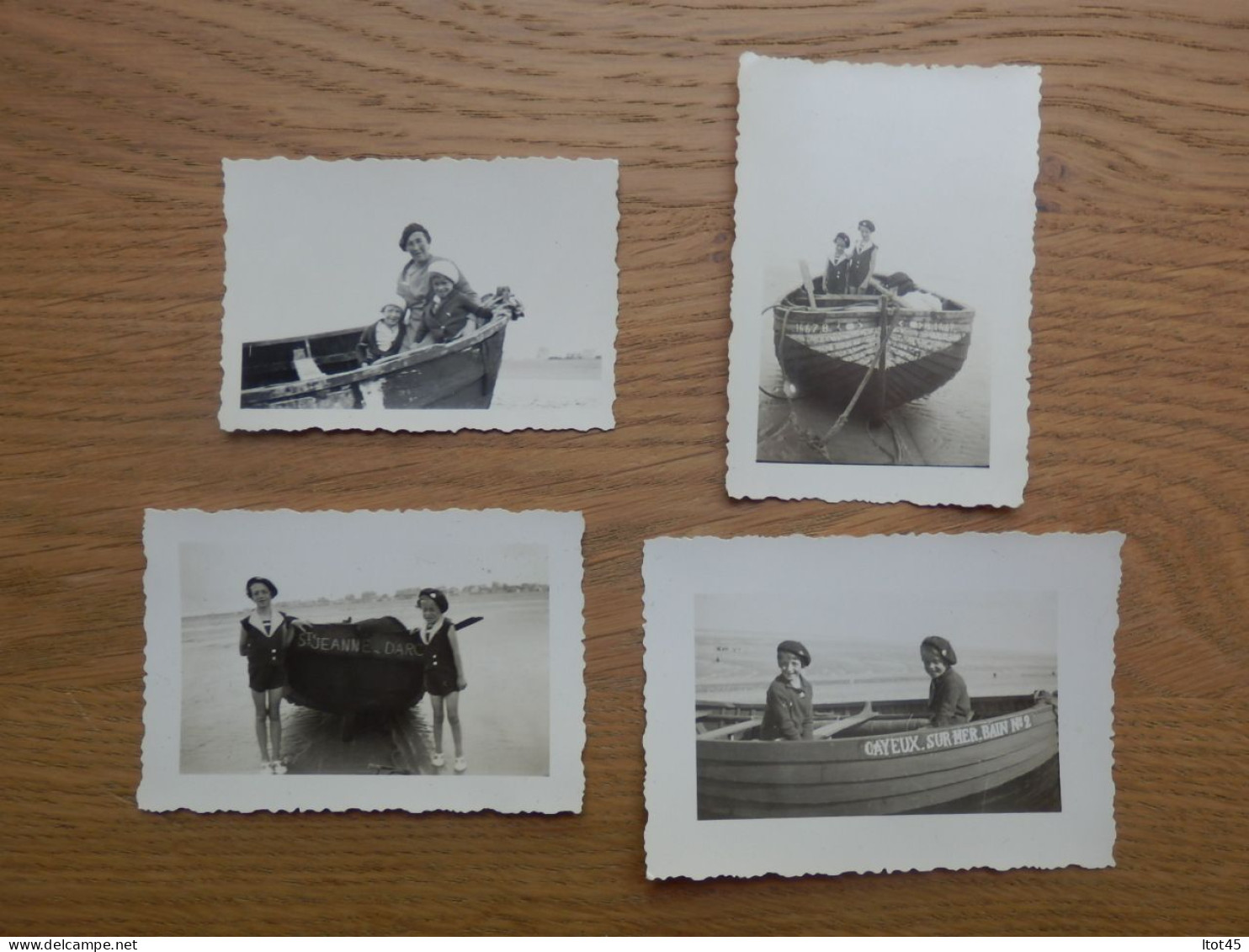 LOT DE 4 PHOTOS 2 ENFANTS A BORD D'UNE BATEAU CAYEUX SUR MER - Boten