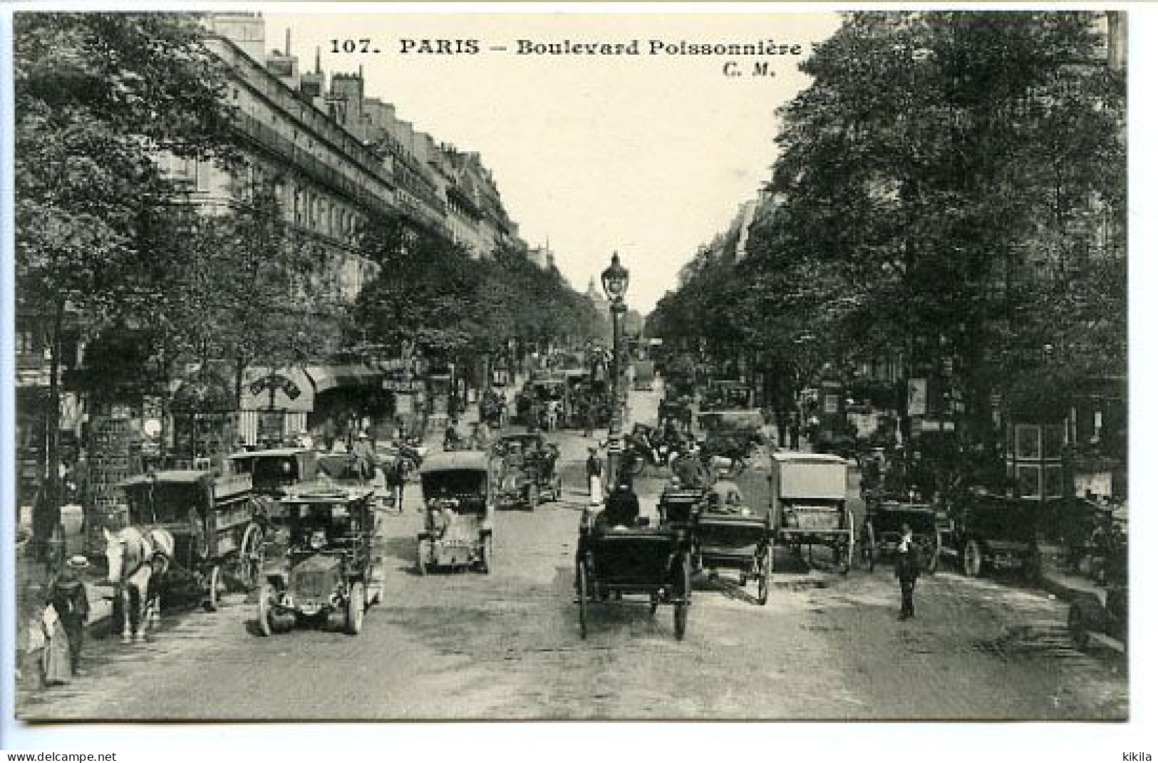 CPA 9 X 14  PARIS  Boulevard Poissonnière  Voiture Automobile  Calèche Chevaux - Openbaar Vervoer