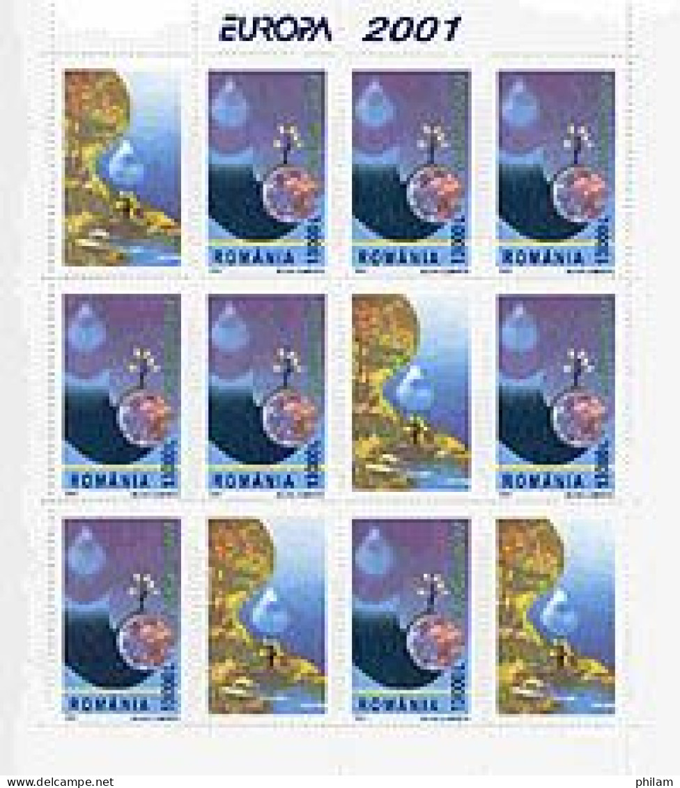 ROUMANIE 2001 - Europa - L'eau - Feuillet De 8 Timbres - Blocks & Kleinbögen