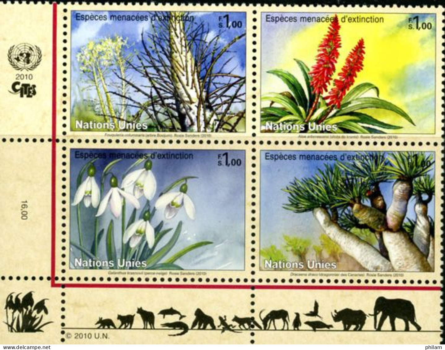 O.N.U. Genève 2010 - Espèces Menacées - Fleurs - 4 V. - Unused Stamps