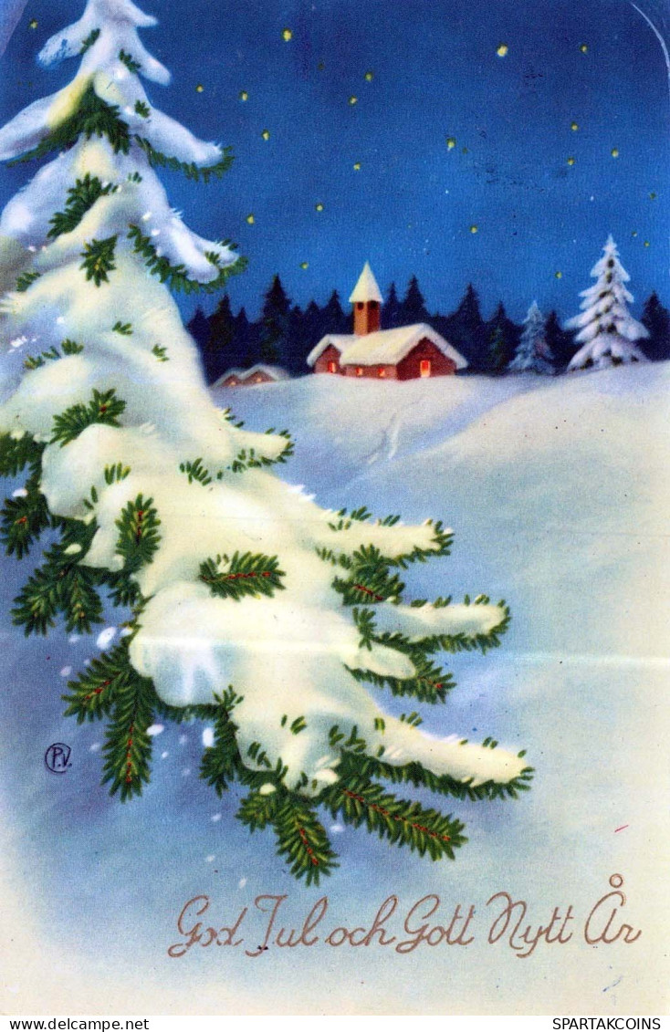 Feliz Año Navidad IGLESIA Vintage Tarjeta Postal CPSMPF #PKD546.A - Nieuwjaar