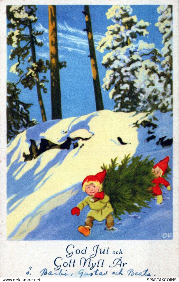 PAPÁ NOEL Feliz Año Navidad GNOMO Vintage Tarjeta Postal CPSMPF #PKD271.A - Santa Claus