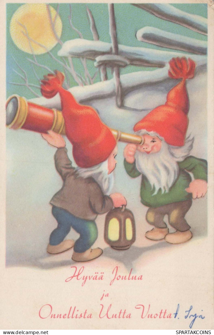 PAPÁ NOEL Feliz Año Navidad GNOMO Vintage Tarjeta Postal CPSMPF #PKD266.A - Santa Claus