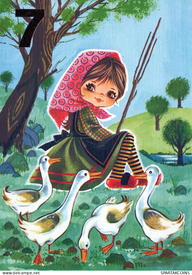 HAPPY BIRTHDAY 7 Year Old GIRL Children Vintage Postcard CPSM Unposted #PBU062.A - Anniversaire