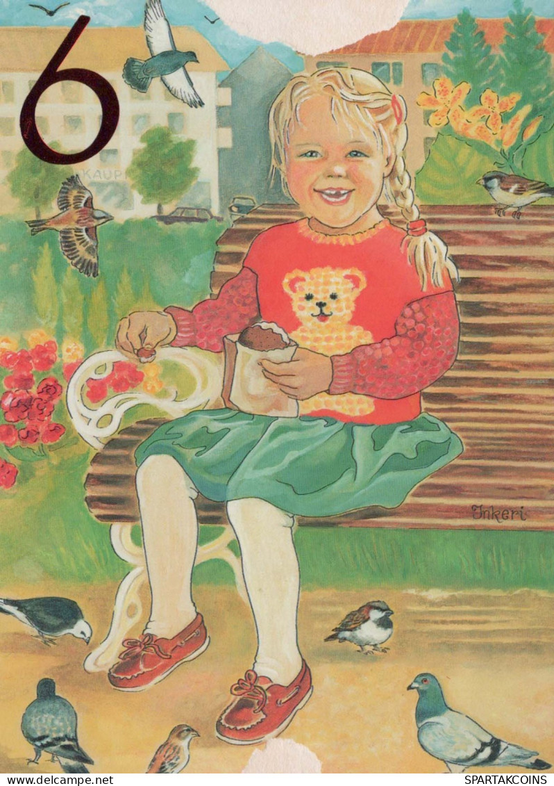 FELIZ CUMPLEAÑOS 6 Año De Edad NIÑO NIÑOS Vintage Tarjeta Postal CPSM #PBT812.A - Verjaardag