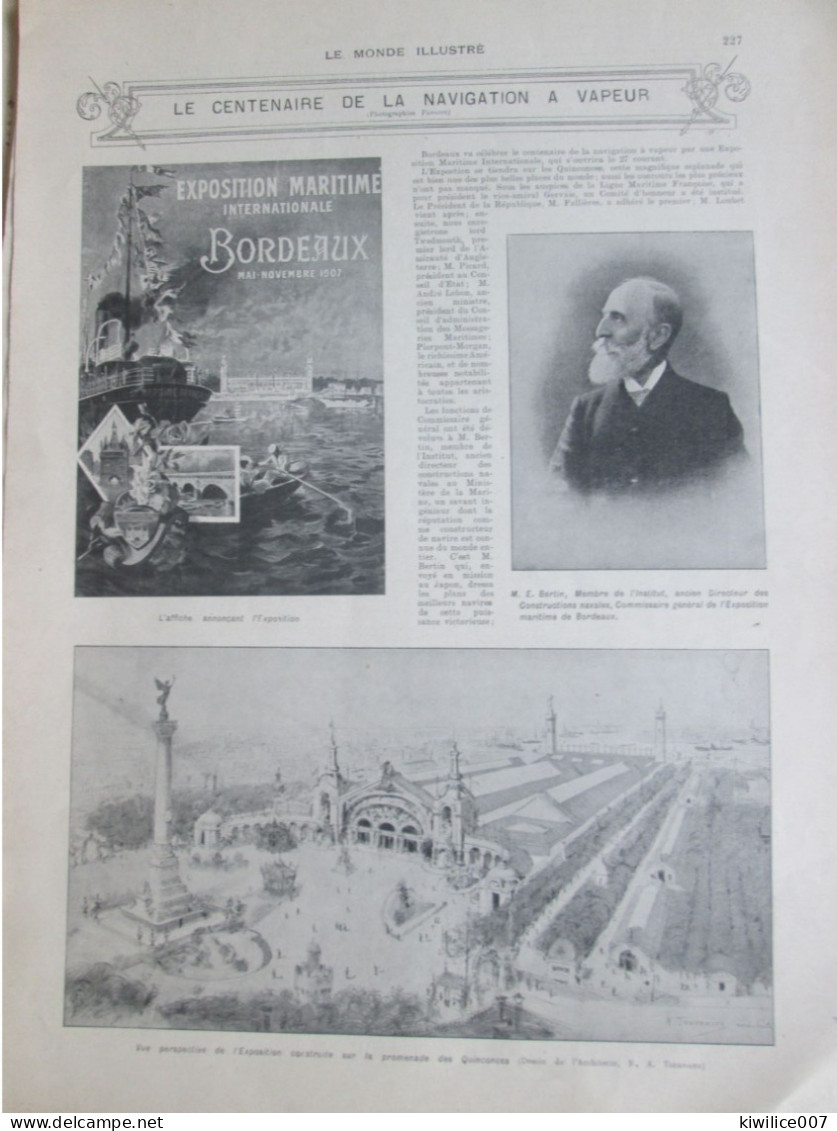 1907 Bordeaux  Centenaire De La Navigation à Vapeur  EXPOSITION BERTIN  PROMENADE DES QUINCONCES  Architecture Art Déco - Zonder Classificatie