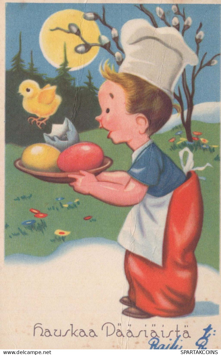 PÂQUES ENFANTS POULET ŒUF Vintage Carte Postale CPA #PKE319.A - Easter