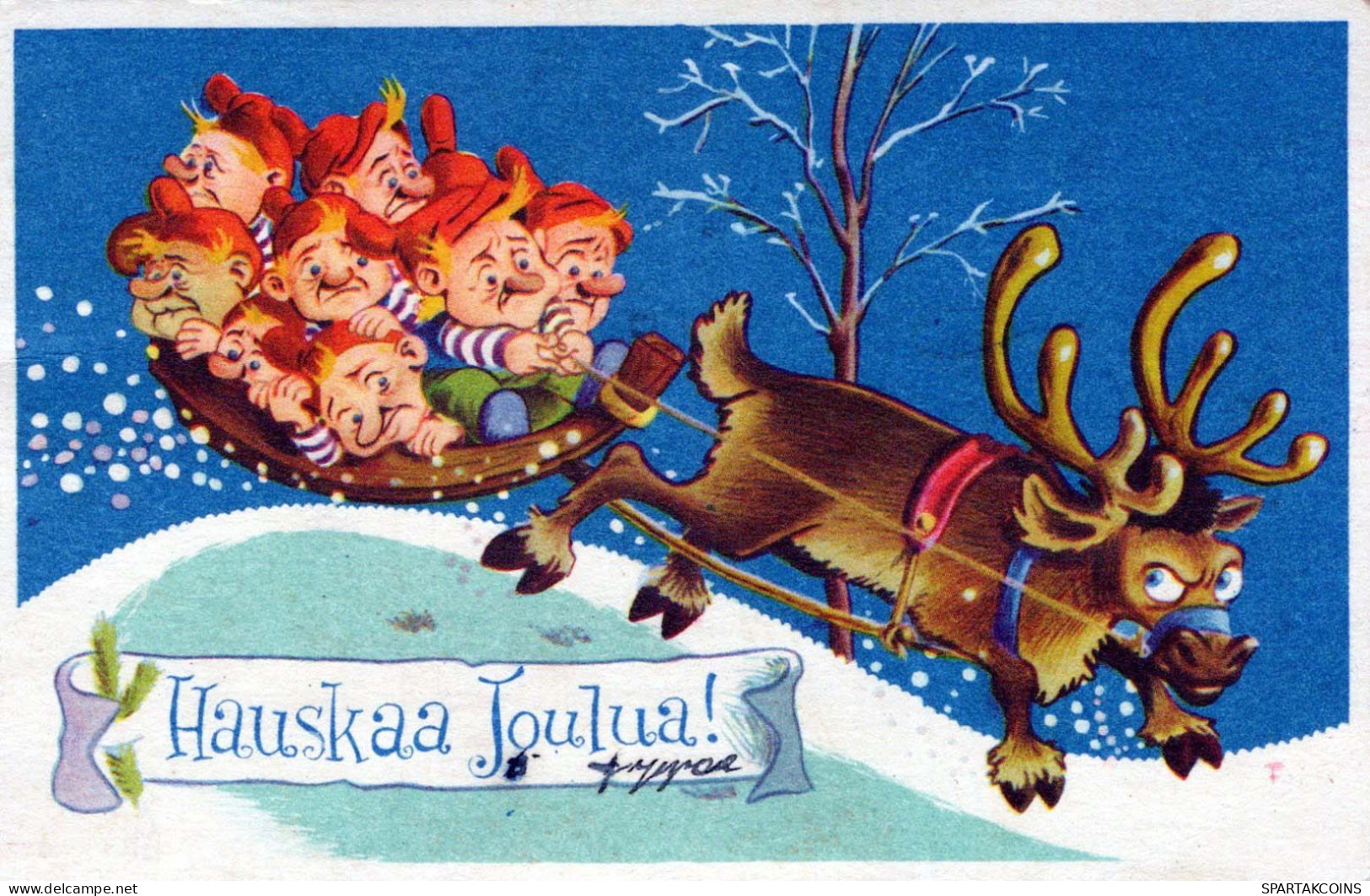 Bonne Année Noël CERF GNOME Vintage Carte Postale CPA #PKE039.A - Neujahr