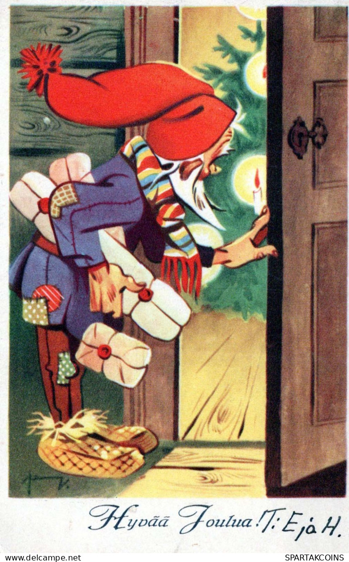 BABBO NATALE Buon Anno Natale GNOME Vintage Cartolina CPSMPF #PKD982.A - Santa Claus
