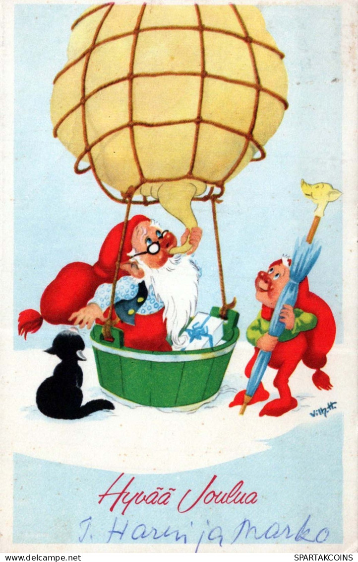 SANTA CLAUS Happy New Year Christmas GNOME Vintage Postcard CPSMPF #PKD865.A - Kerstman