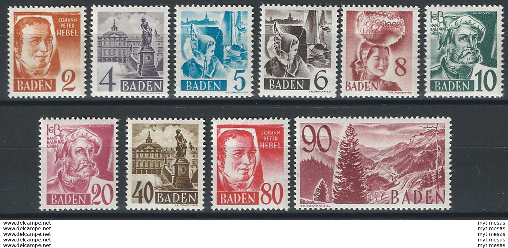 1948 Germania Baden 10v. MNH Unif N. 28/37 - Andere & Zonder Classificatie