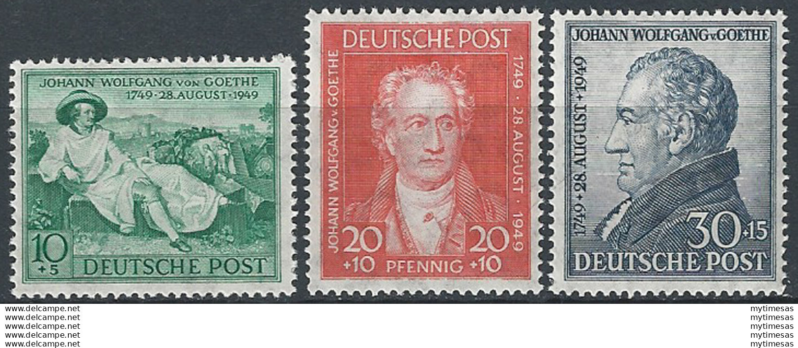 1949 Germania Bizona Goethe 3v. MNH Unif N. 76/79 - Altri & Non Classificati