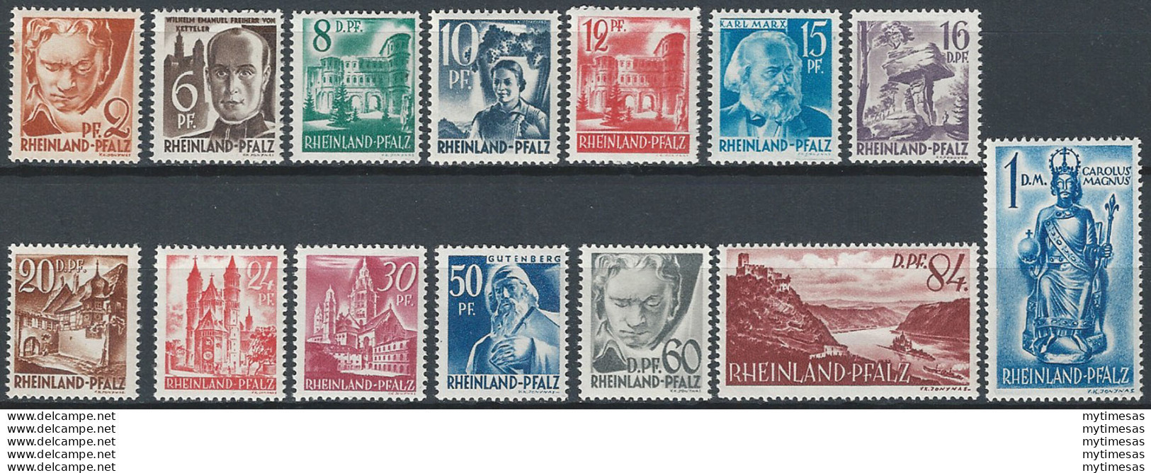 1948 Germania Renania 14v. MNH Unif N. 16/29 - Autres & Non Classés