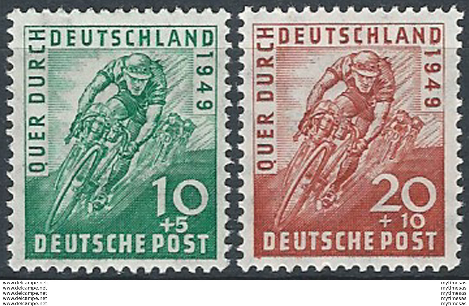 1949 Germania Bizona Ciclisti 2v. MNH Unif N. 74/75 - Autres & Non Classés