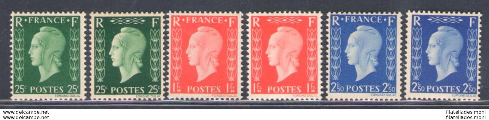 1945 FRANCIA, N 701A-F Non Emessi MNH** - Certificato Caffaz - Andere & Zonder Classificatie