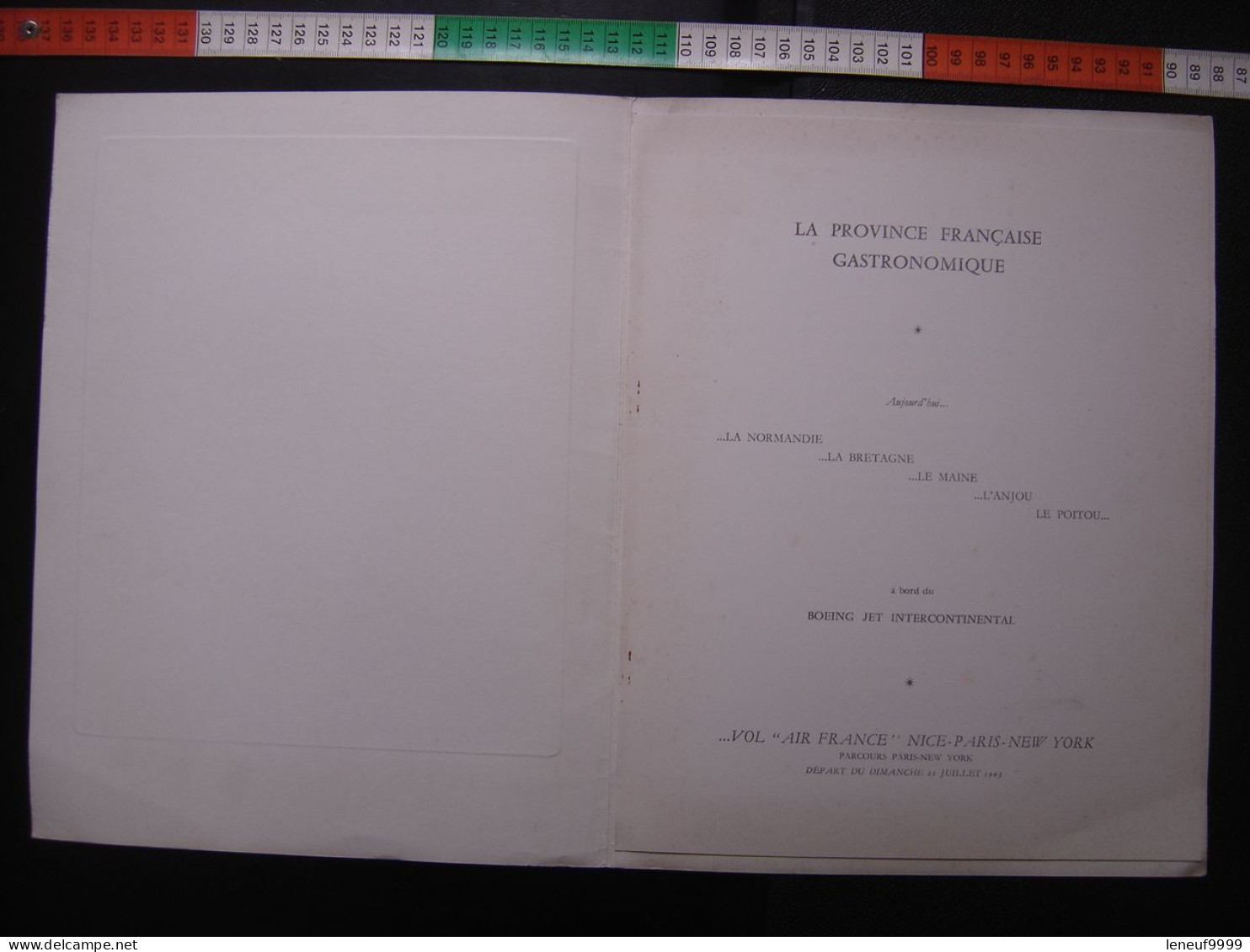 Menu AIR FRANCE Paris New York 1963 Boeing Jet NORMANDIE BRETAGNE MAINE ANJOU - Menus