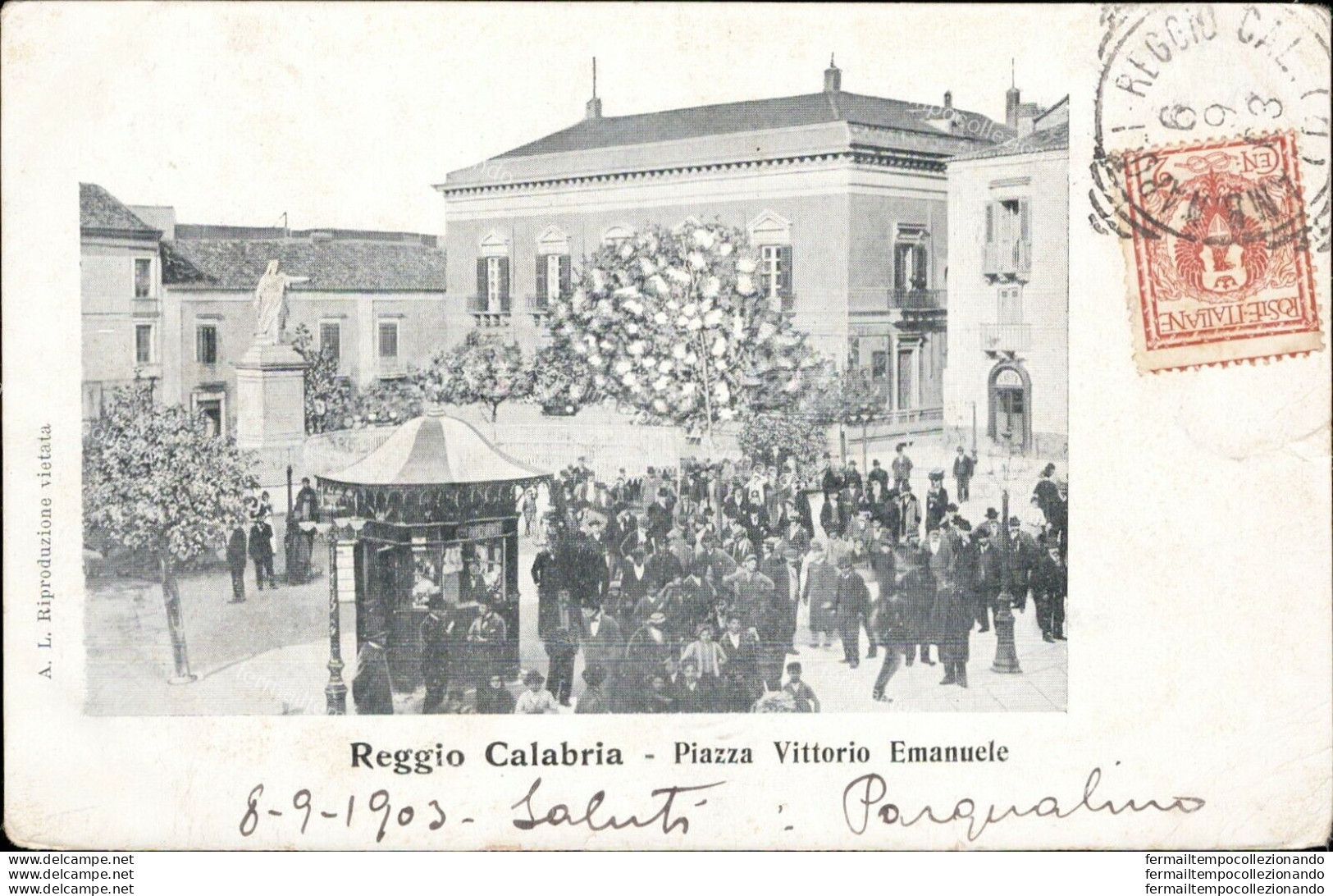 Ai197 Cartolina Reggio Calabria Citta' Piazza Vittorio Emanuele 1903 - Reggio Calabria