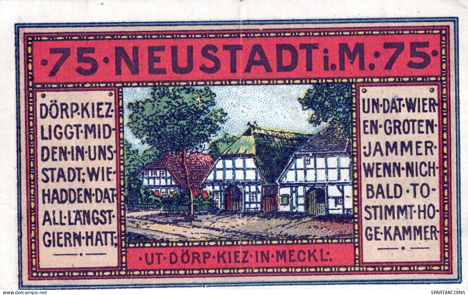 75 PFENNIG 1921 Stadt NEUSTADT MECKLENBURG-SCHWERIN UNC DEUTSCHLAND #PH260 - Lokale Ausgaben