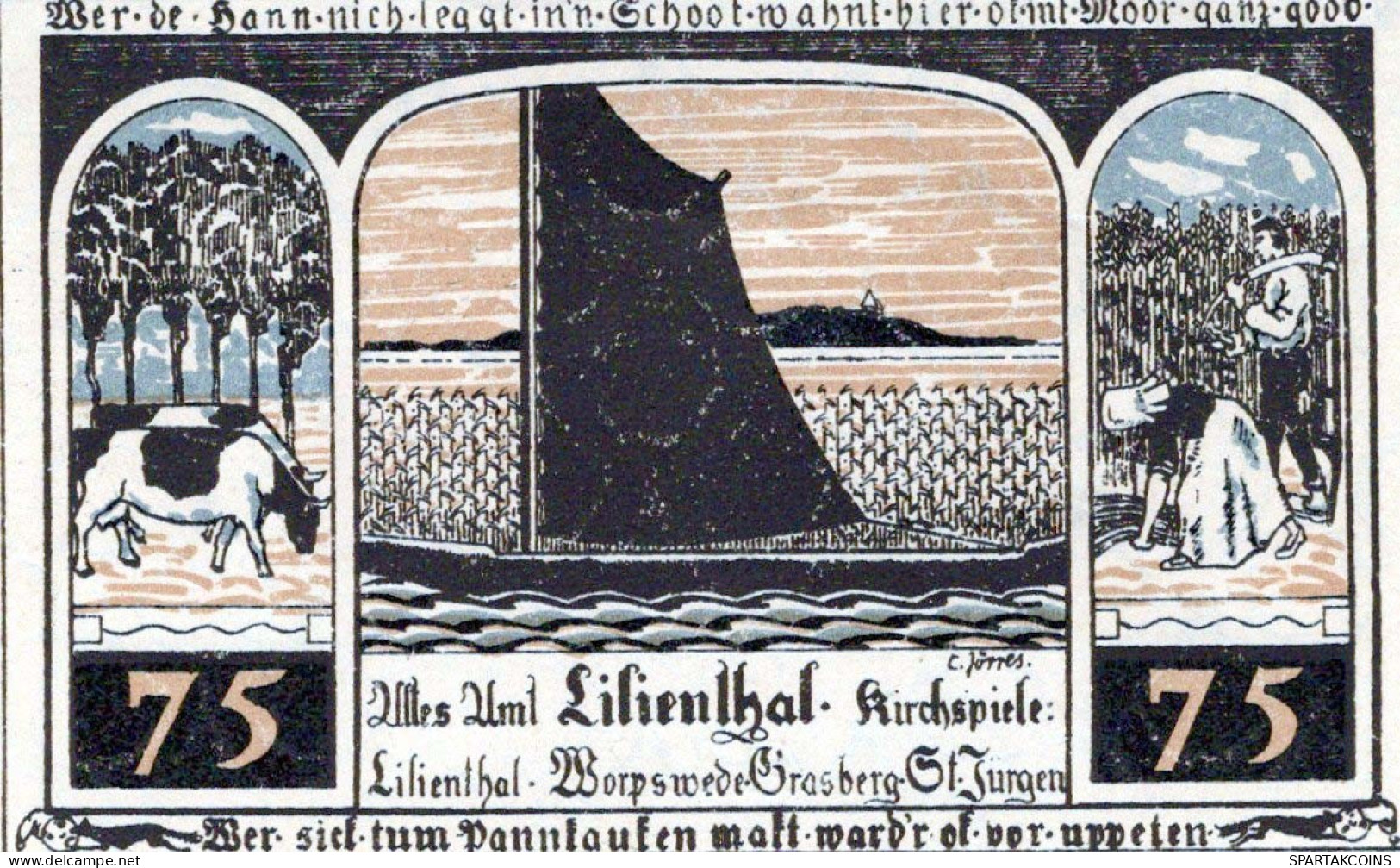 75 PFENNIG 1921 Stadt LILIENTHAL Hanover UNC DEUTSCHLAND Notgeld Banknote #PC238 - Lokale Ausgaben