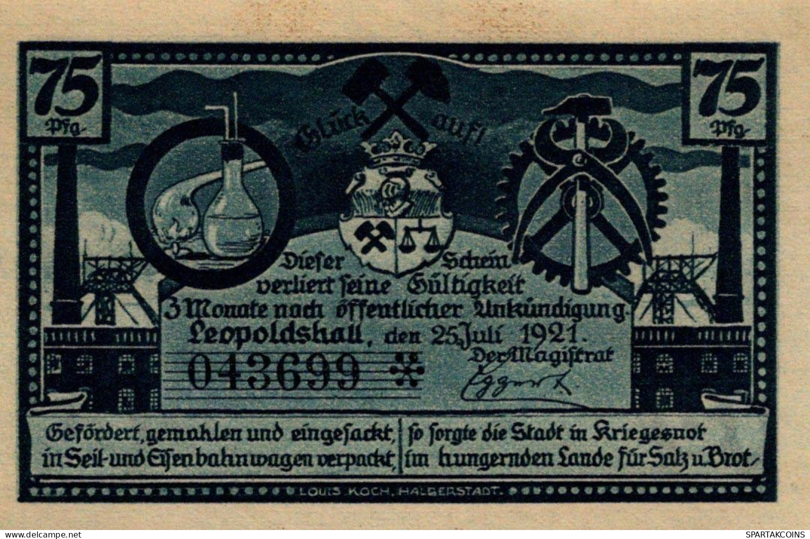 75 PFENNIG 1921 Stadt LEOPOLDSHALL Anhalt UNC DEUTSCHLAND Notgeld #PC176 - Lokale Ausgaben