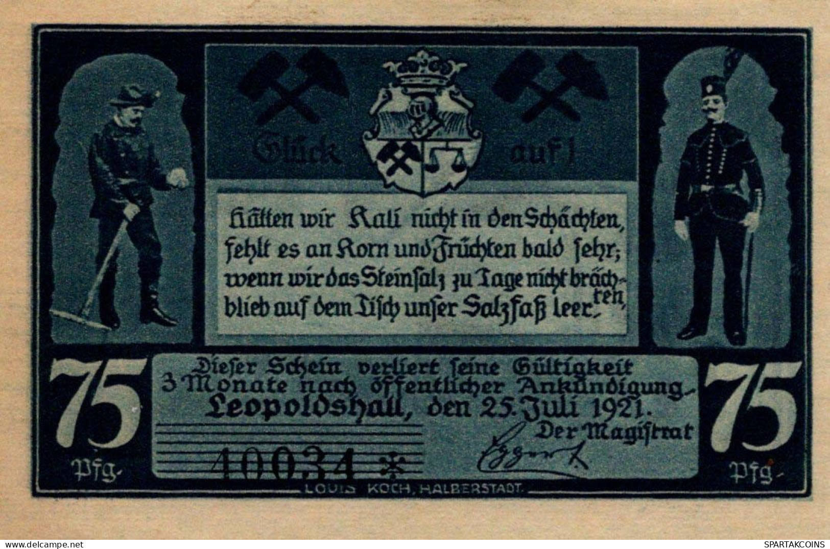 75 PFENNIG 1921 Stadt LEOPOLDSHALL Anhalt UNC DEUTSCHLAND Notgeld #PC174 - Lokale Ausgaben