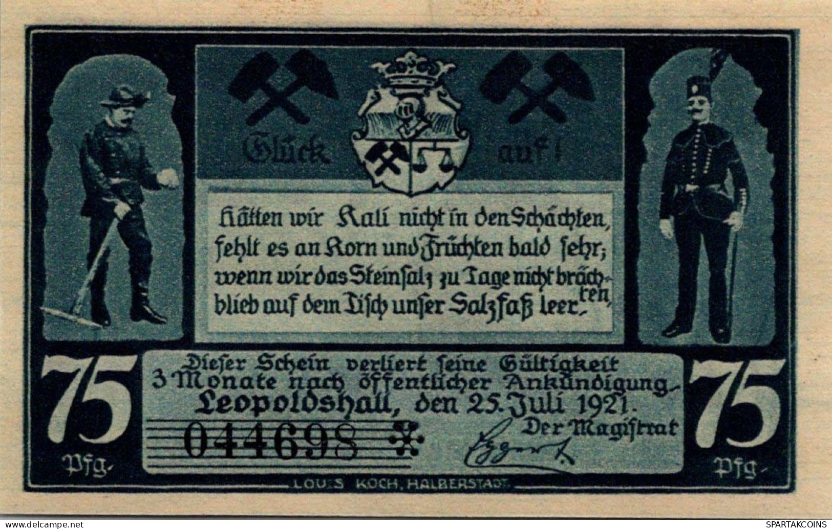 75 PFENNIG 1921 Stadt LEOPOLDSHALL Anhalt UNC DEUTSCHLAND Notgeld #PC171 - Lokale Ausgaben